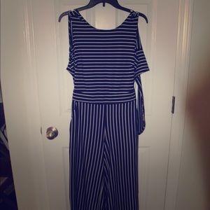Navy and white striped jumpsuit!